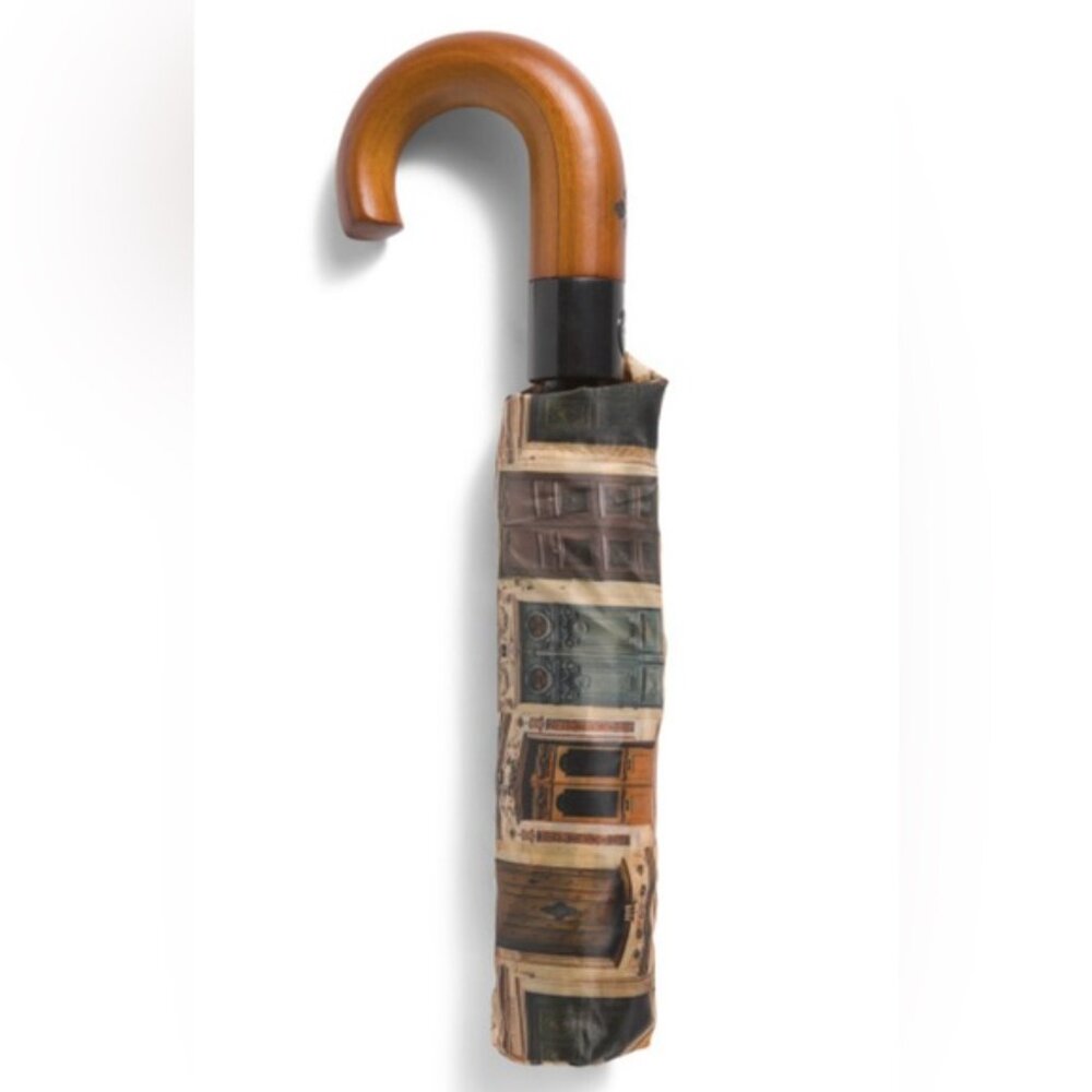 Patricia Nash Magliano Doorways Stylish Multicolor Umbrella Wood Handle Brown